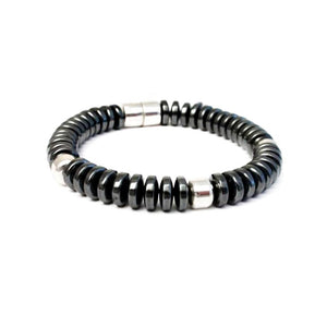 Bracelet en argent et perles hematite pour homme artisanal en France