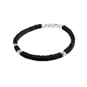 Bracelet homme made in France en argent massif et perles d'onyx