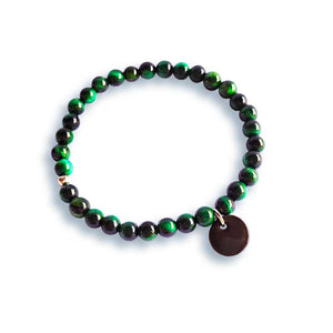 Bracelet porcelaine noire et perles vertes homme en oeil de tigre pour cadeau 20 ans de mariage