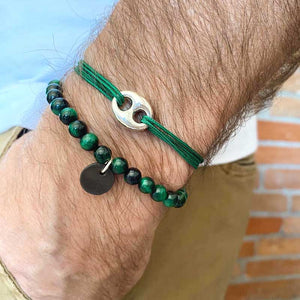 Bracelet noir et vert artisanal pour homme fabriqué en France | Pelote De Porcelaine