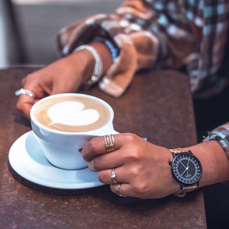 Montre 24h mono aiguille Cuir liège Pelote De Porcelaine