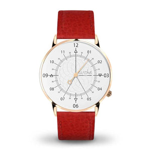 Montre aiguille femme avec bracelet cuir grainé corail