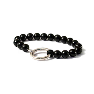 Bracelet en argent Cadeau pour homme  | Perles d'onyx | Pelote De Porcelaine