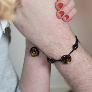 bracelet chaîne en porcelaine noire pour femme et bracelet homme en cuir