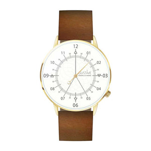 Homme et femme en cuir marron aiguille artisanale montre 24h