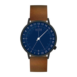 Montre cadran 24h marron et bleue homme