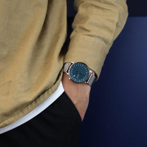 Maille milanaise argentée homme montre 24 heures