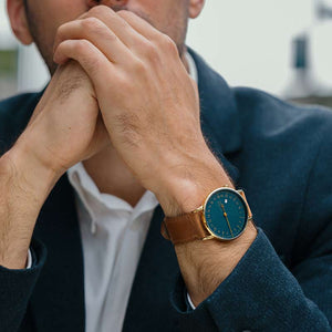 Montre 24h homme| cuir marron| Pelote de porcelaine
