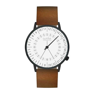 Montre mono aiguille 24h bracelet cuir marron