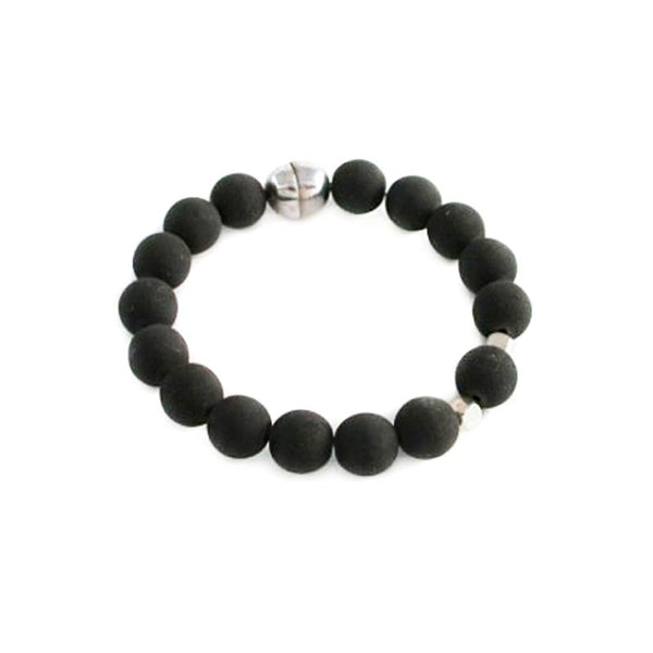 Bracelet Homme Luxe Mendes Jewelry – Cuir Noir Et éléments Argent – Taille 19 Cm, Acier Inoxydable – Style Sophistiqué