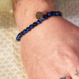 Bracelet homme perles bleues et porcelaine noire cadeau made in France