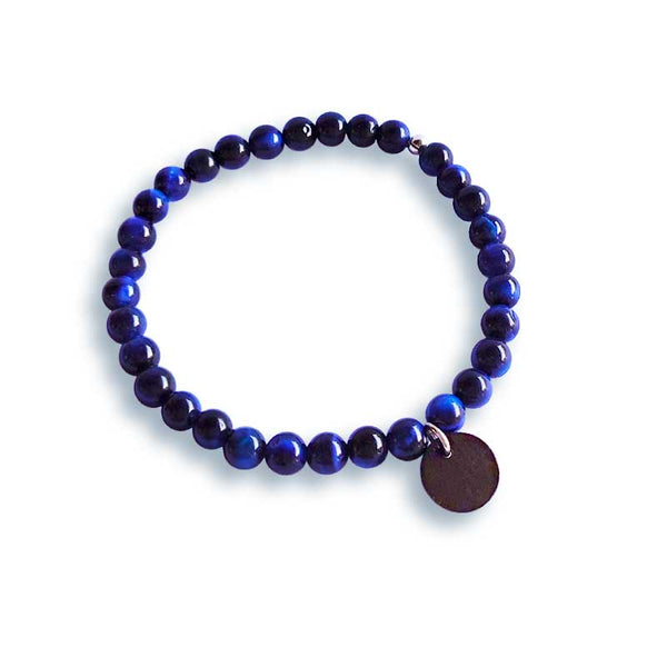Bracelet pour homme en porcelaine noire et perles oeil de tigre bleu a offrir comme cadeau d'anniversaire de mariage