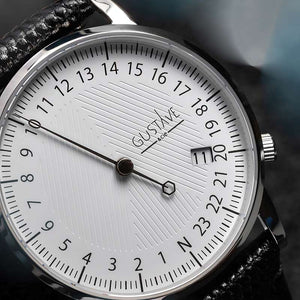 Montre mono aiguille 24h homme noir et blanc cadeau made in France