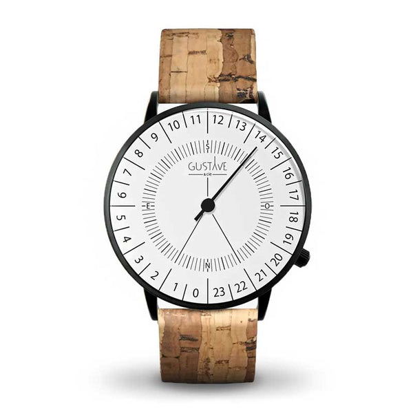 Montre 24h mono aiguille cuir vegan liège pour homme et femme