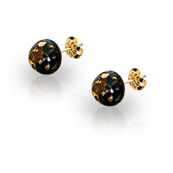 Boucles d'oreilles puces en porcelaine noire et or et fermoir en gold-filled 14 carats pour la Fete des Meres