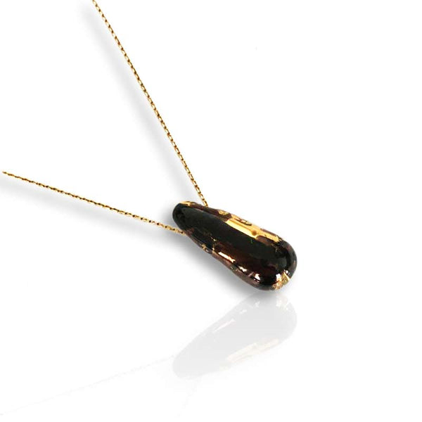 Collier avec un pendentif en forme de goutte d'eau en porcelaine noire et or pour femme et fermoir en gold-filled 14k