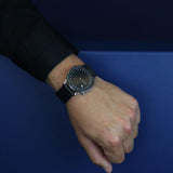Cuir noir fabriquée en France aiguille 24h montre | Pelote De Porcelaine